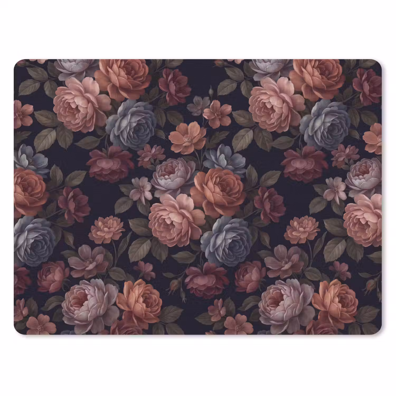 Bloemen - Patroon - Vintage - Donker - Roze muismat rubber klein -3d