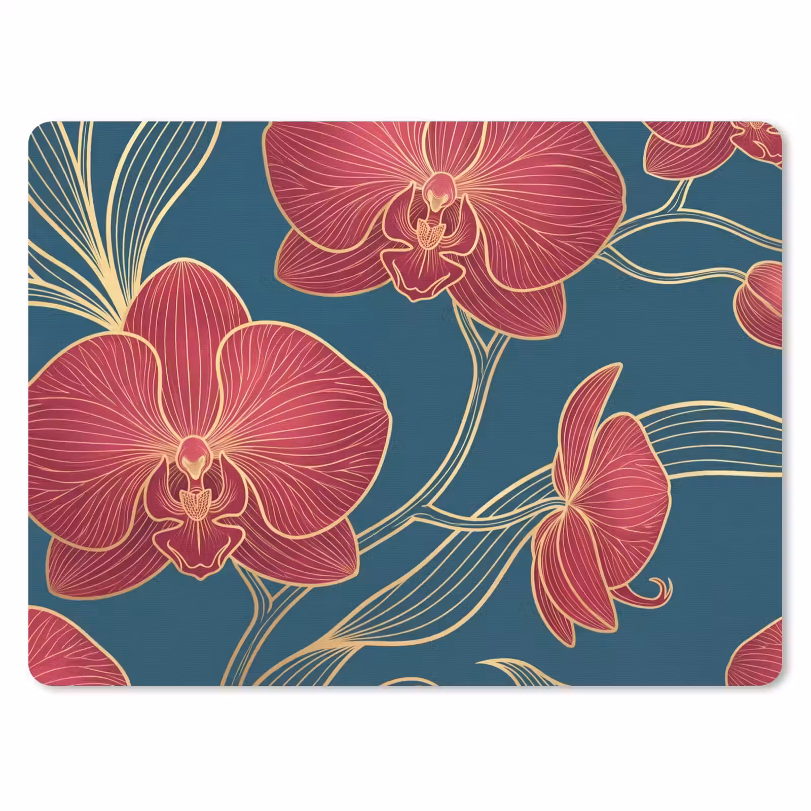 Mouse Pad - Flowers - Red - Gold - Bloemen - Rood - Goud muismat rubber klein