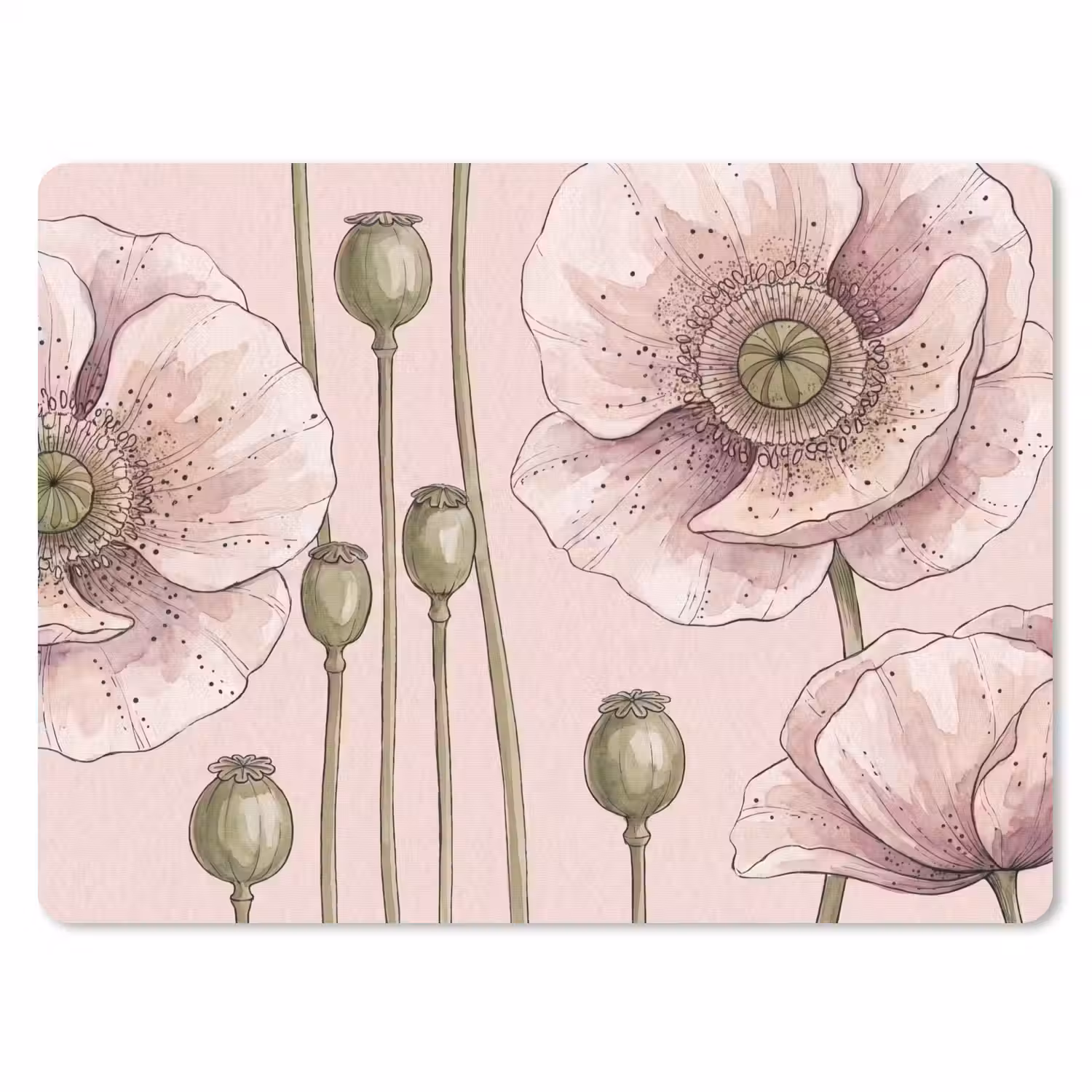 Bloemen - Zomer - Natuur - Aquarel - Roze muismat rubber klein -3d