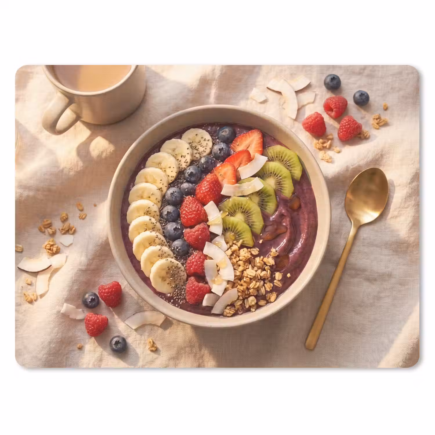 Eten - Ontbijtkom - Fruit - Gezond - Kleurrijk muismat rubber klein -3d