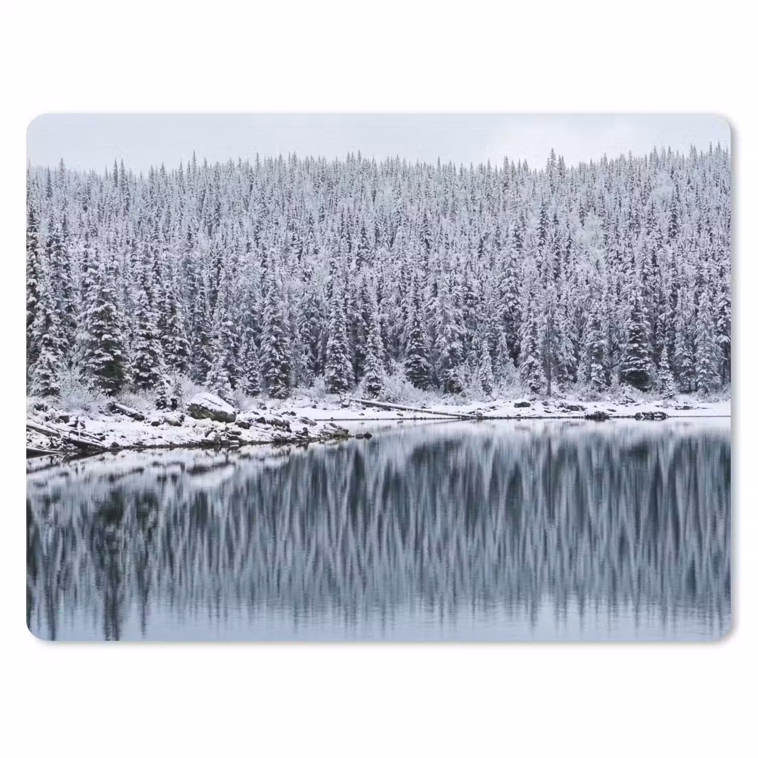 Bos - Reflectie - Meer - Winter - Serene muismat rubber klein -3d
