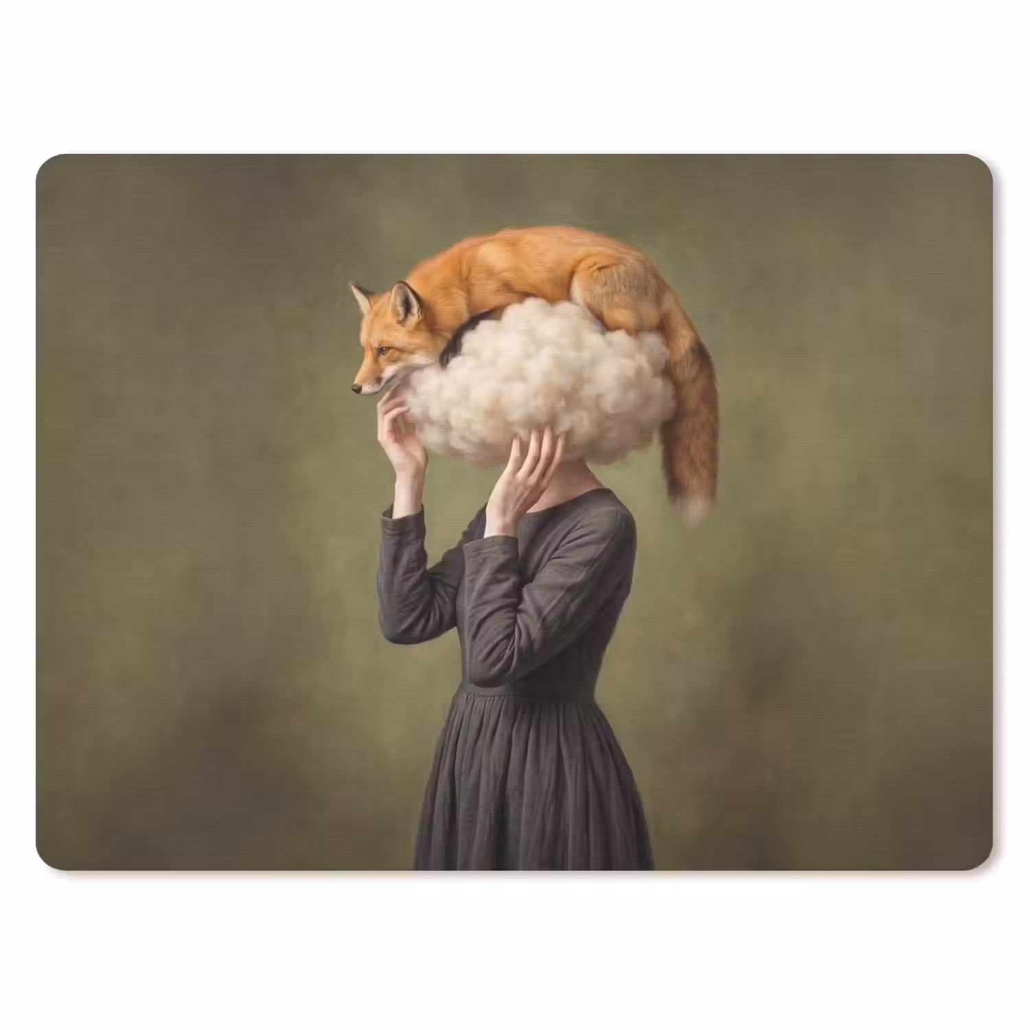 Vos - Surrealistisch - Groen muismat rubber klein -3d