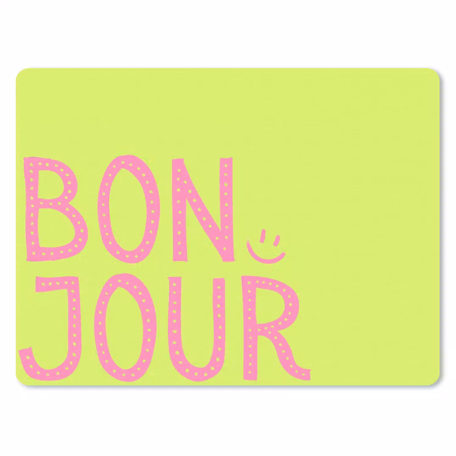 Groen - Smiley - Bonjour - Roze muismat rubber klein -3d