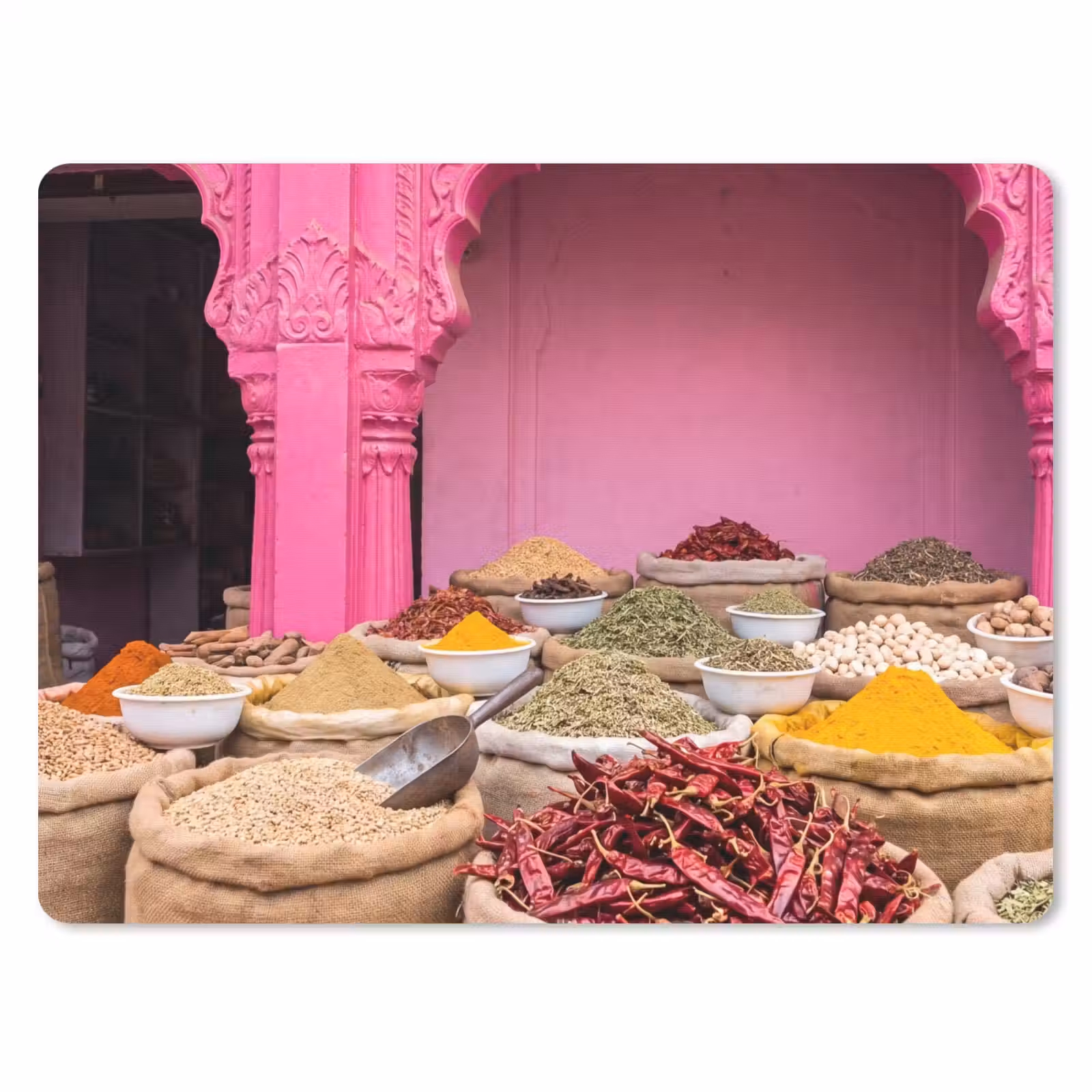 Mouse Pad - Herbs - Market - Pink - Kruiden - Markt - Roze muismat rubber klein
