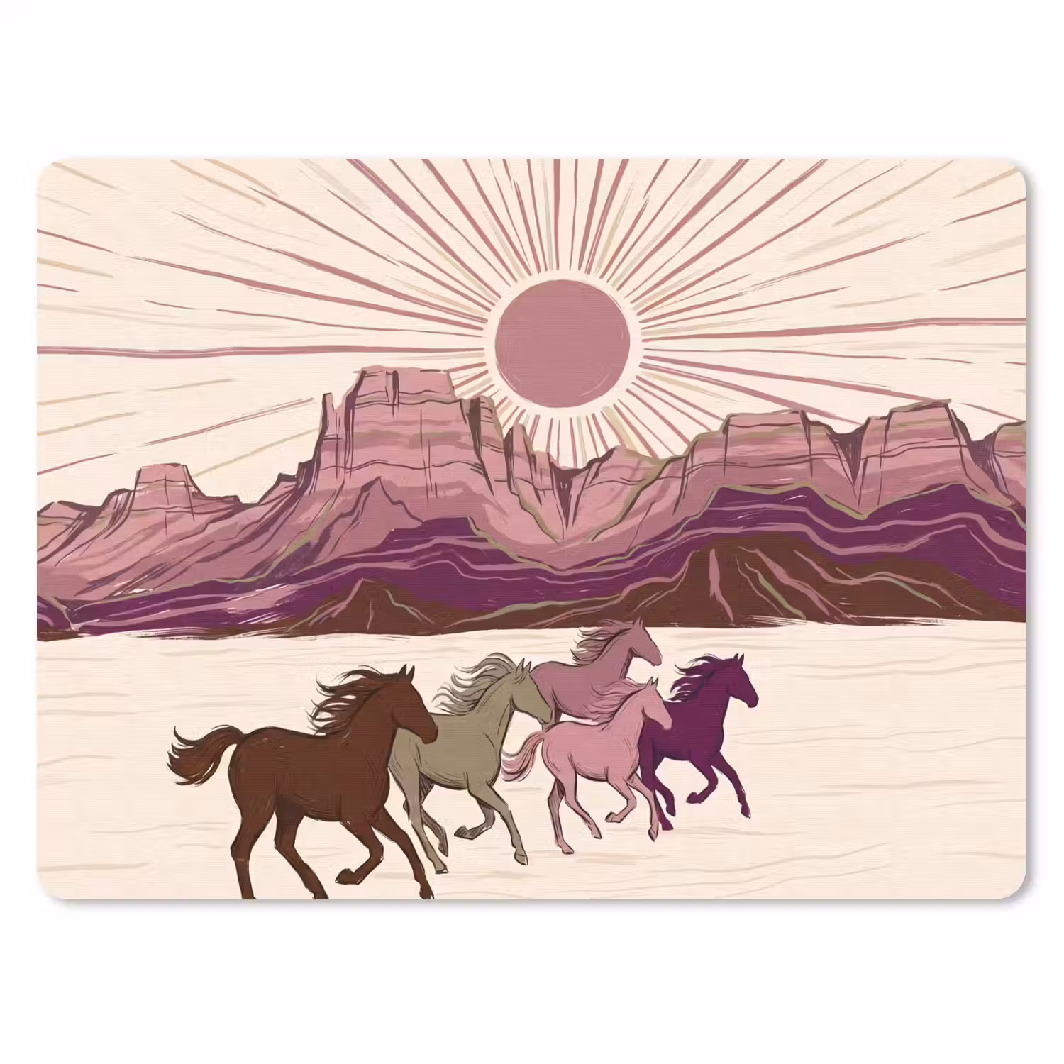 Paarden - Rennend - Woestijn - Natuur - Abstract muismat rubber klein -3d
