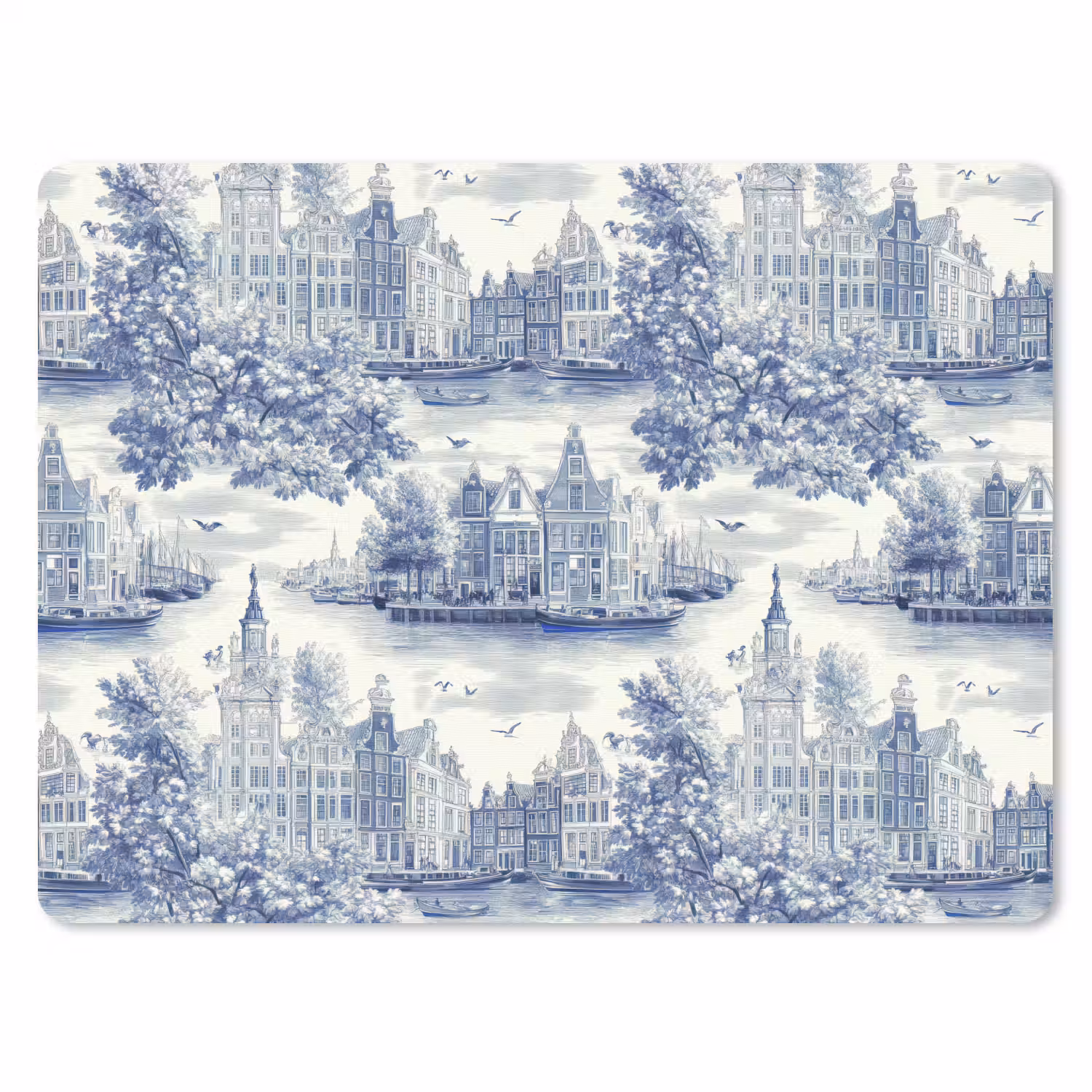 Huizen - Bomen - Water - Vogels - Blauw muismat rubber klein 262 -3d