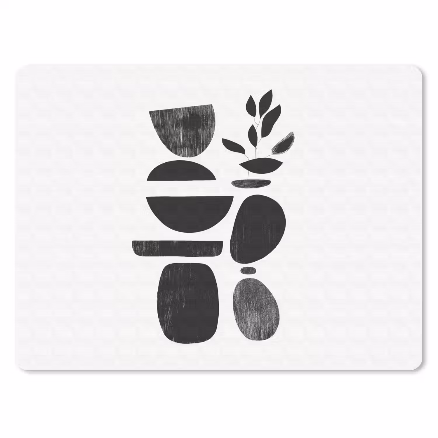 Japandi - Zwart - Abstract muismat rubber klein -3d