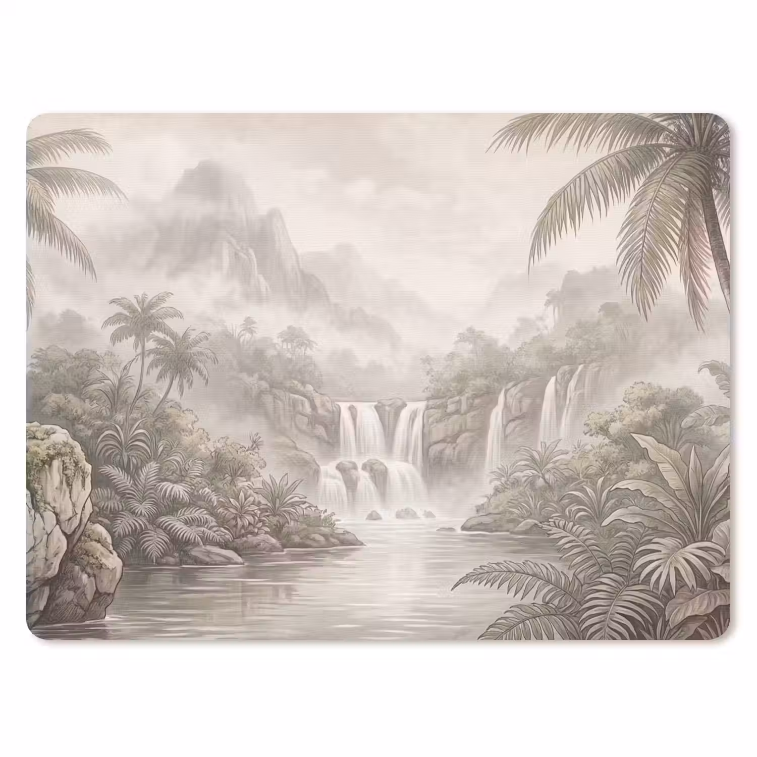 Jungle - Watervallen - Tropisch - Illustratie muismat rubber klein -3d