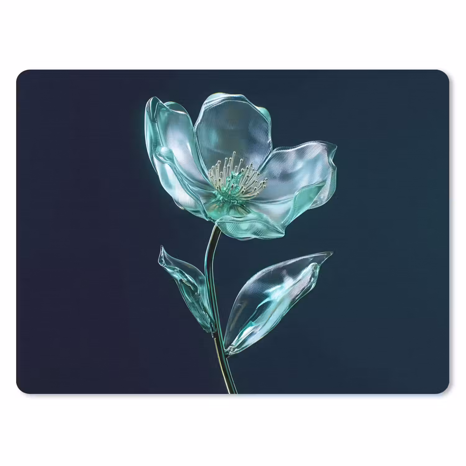 Bladeren - Bloem - Glazen - Donkerblauw muismat rubber klein -3d