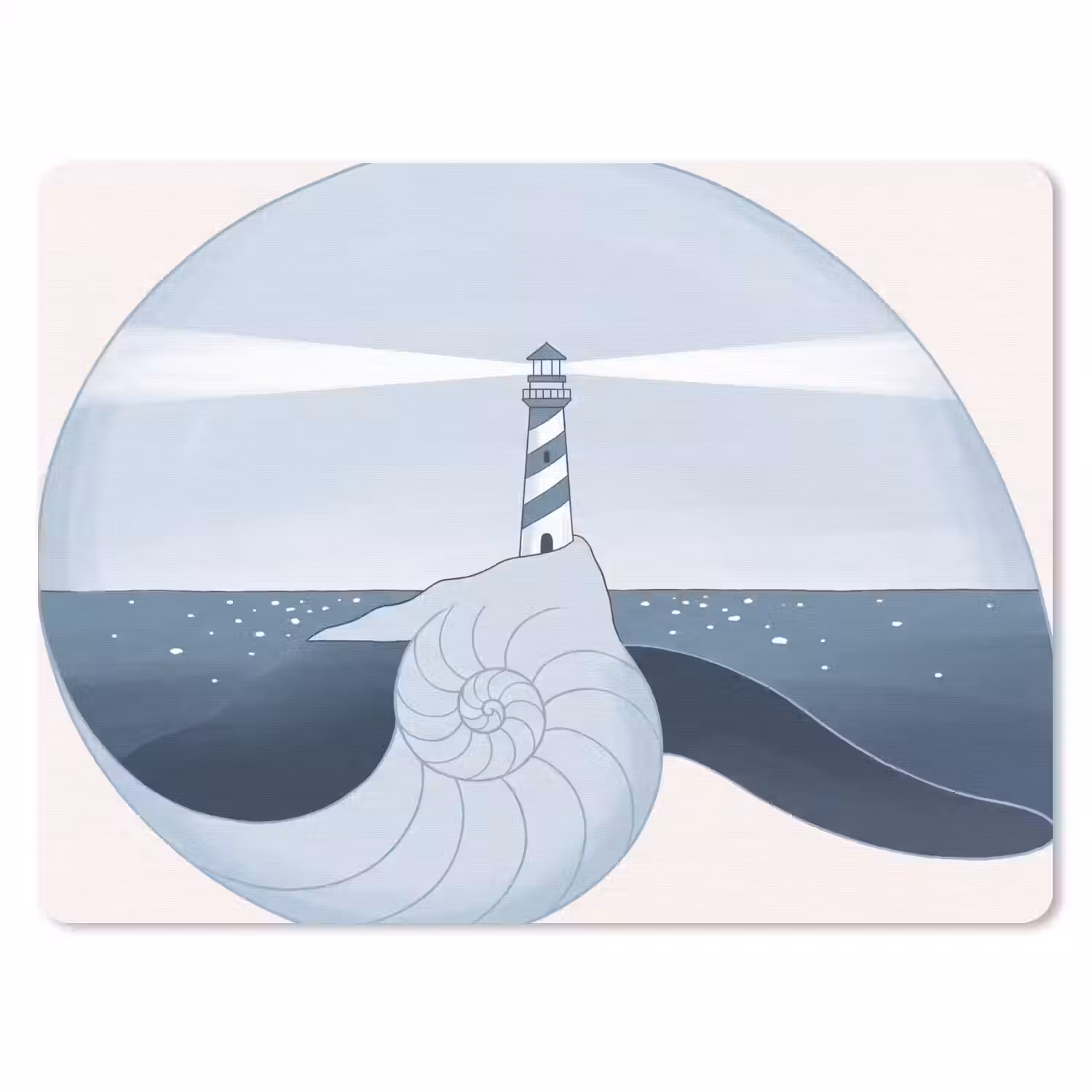 Vuurtoren - Zee - Schelp - Abstract - Blauw muismat rubber klein -3d