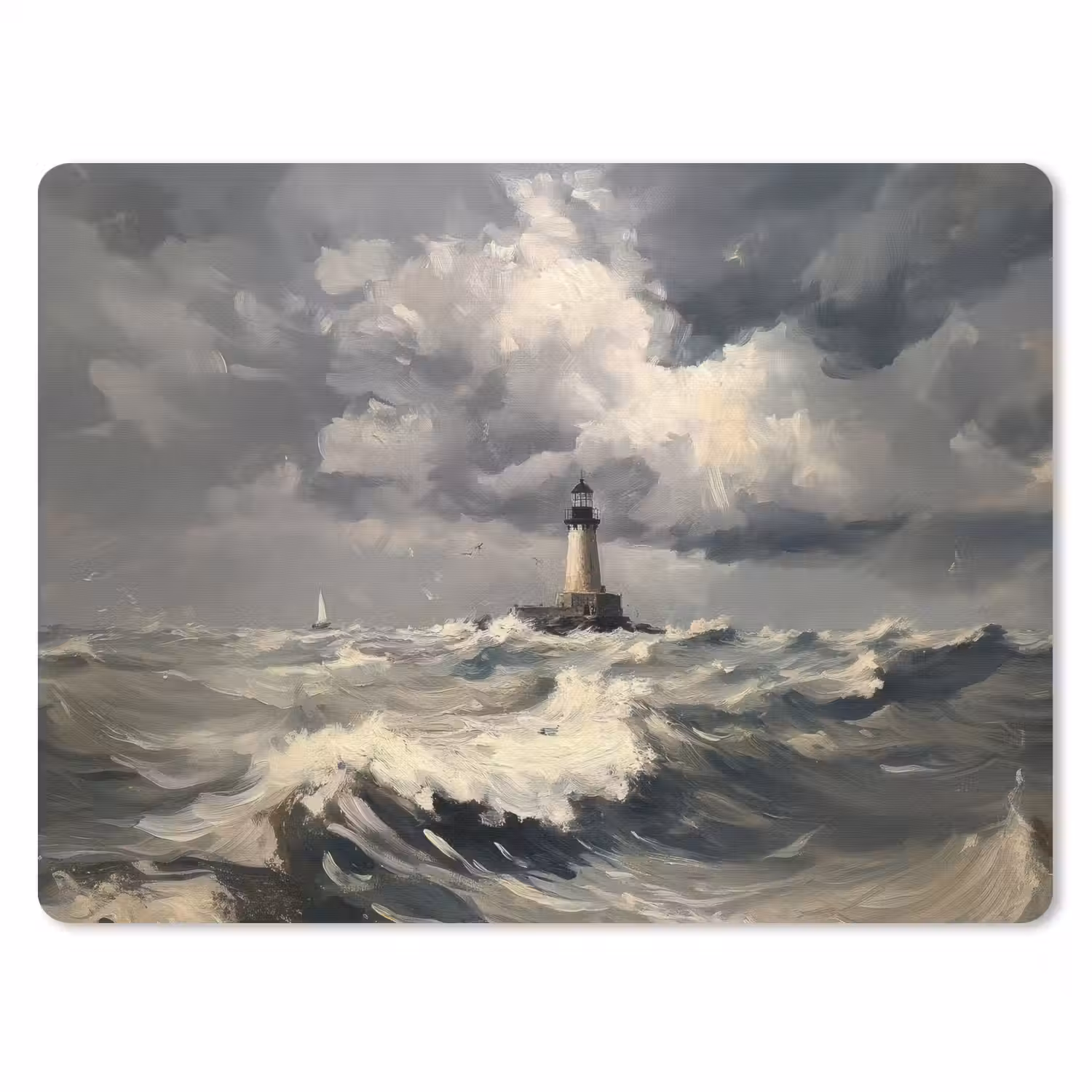 Vuurtoren - Golven - Storm muismat rubber klein -3d