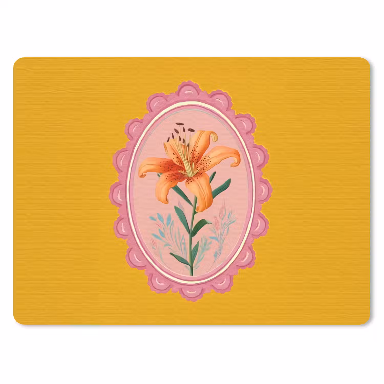 Lelie - Oranje - Lijst - Ovaal muismat rubber klein -3d