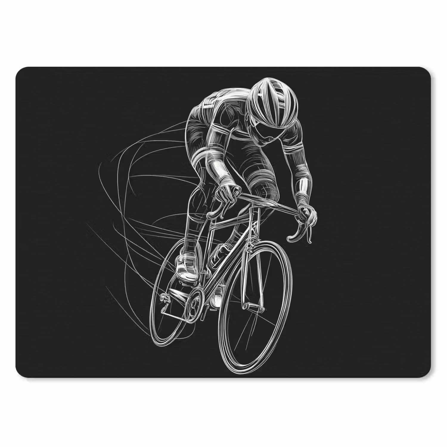 Lijntekening - Wit - Wielrennen - Snelheid muismat rubber klein -3d