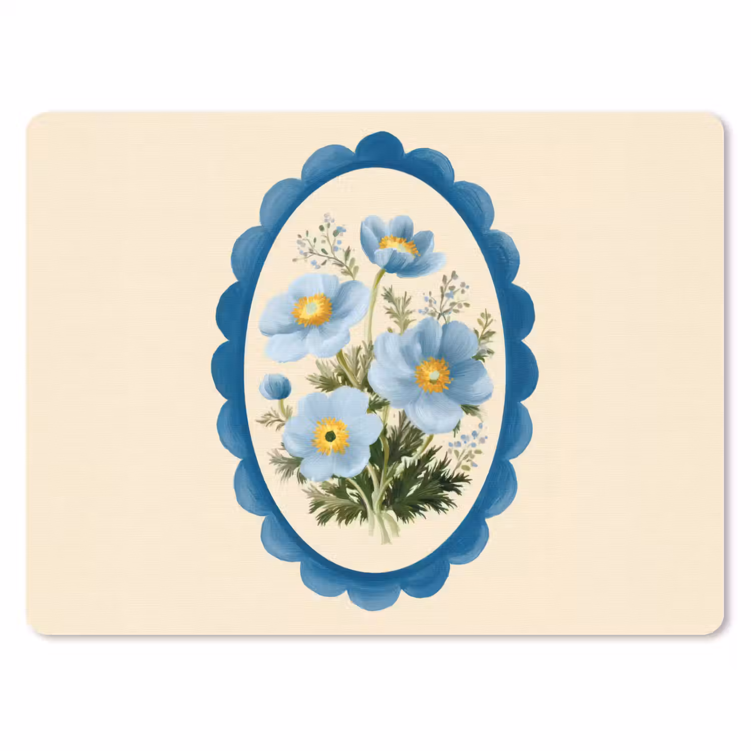Lijst - Bloemen - Lichtblauw - Illustratie muismat rubber klein -3d