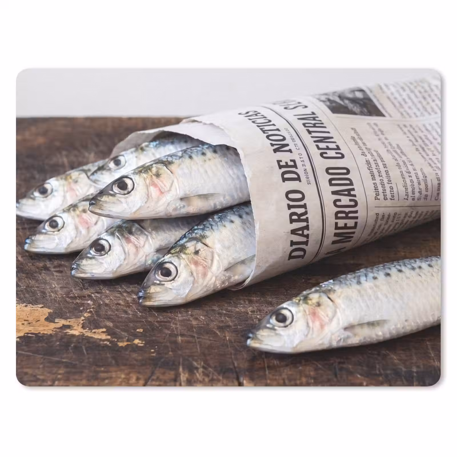 Mouse Pad - Little Sardine - newspaper - cutting board - Sardientje - krant - snijplank muismat rubber klein