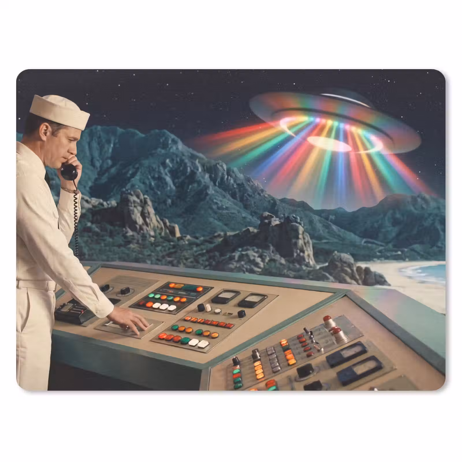 Mouse Pad - Man - Control Room - Beach - Man - Controlekamer - Strand muismat rubber klein