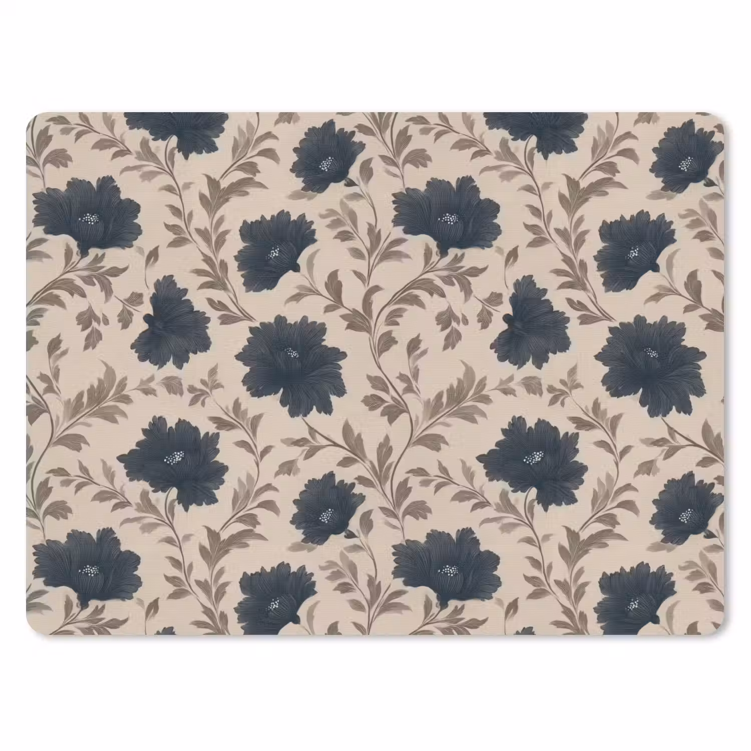 Motief - Bloemen - Zwart - Beige muismat rubber klein 262 -3d