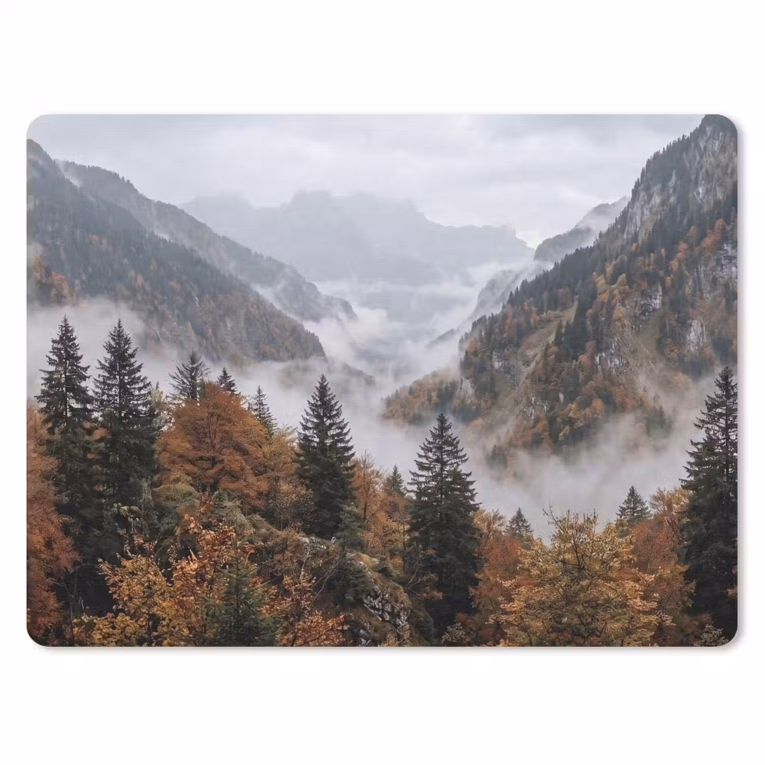 Bergen - Vallei - Mist - Herfst - Natuur muismat rubber klein -3d