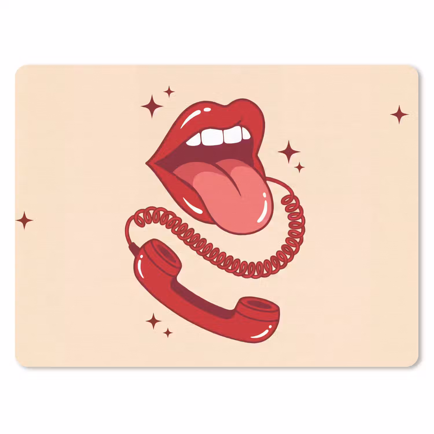 Mond - Telefoon - Popart - Rood - Illustratie muismat rubber klein -3d