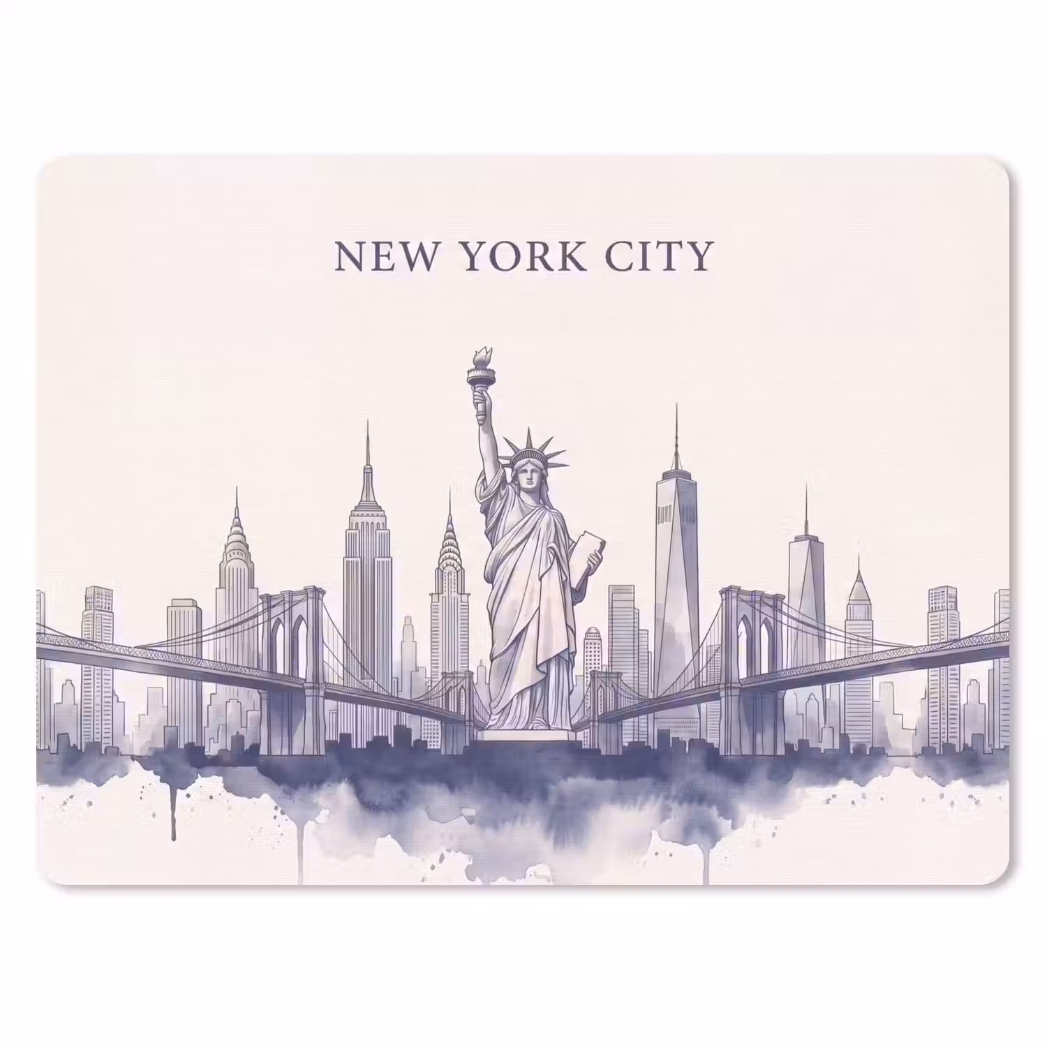 New York - Vrijheidsbeeld - Skyline - Illustratie - Blauw muismat rubber klein -3d