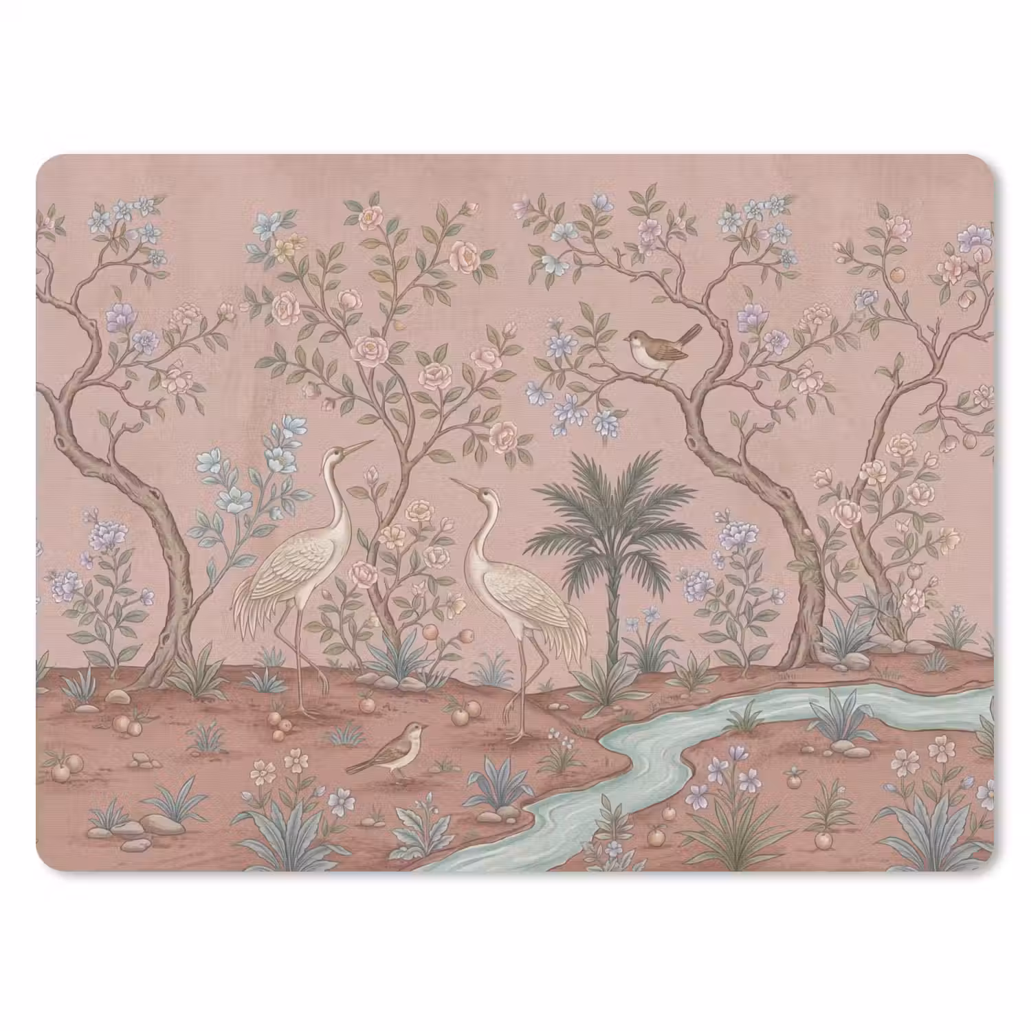 Nostalgisch - Reigers - Roze muismat rubber klein -3d