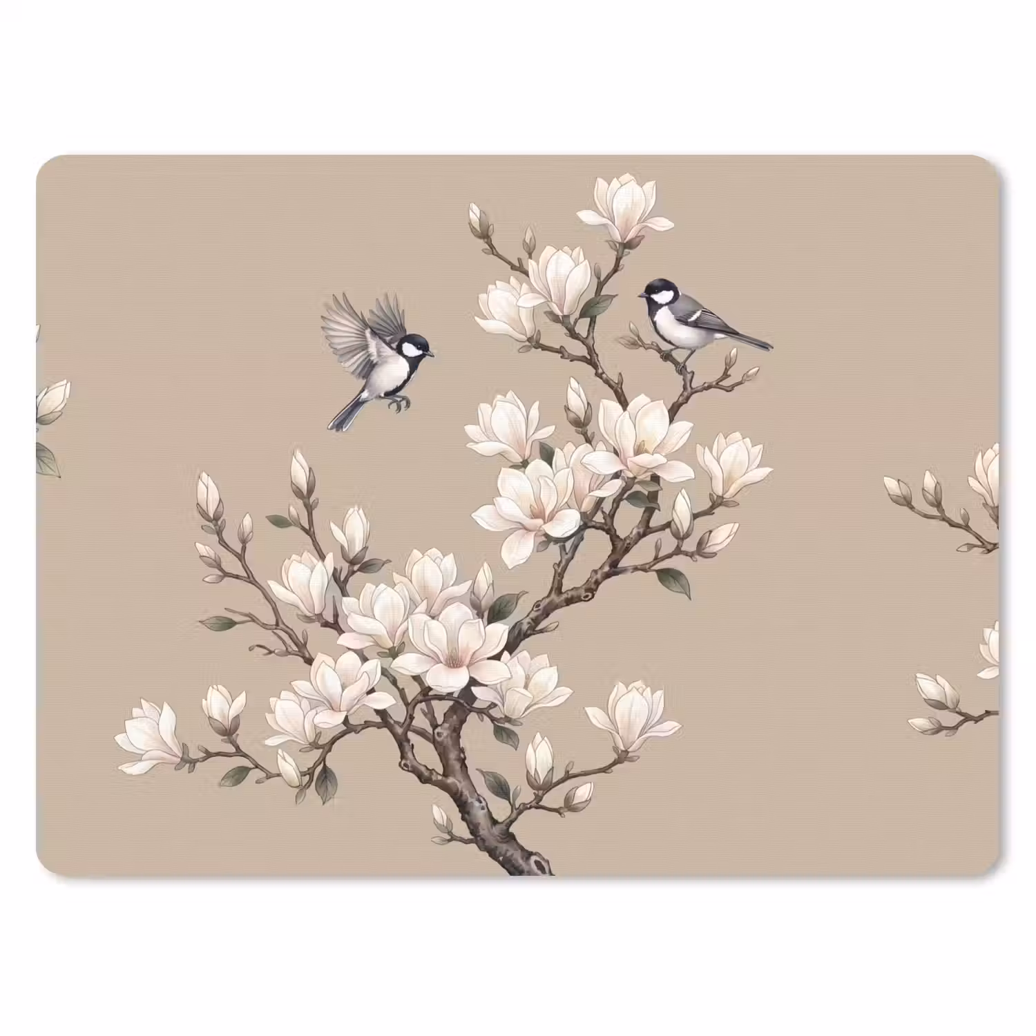 Oosters - Vogels - Beige muismat rubber klein -3d