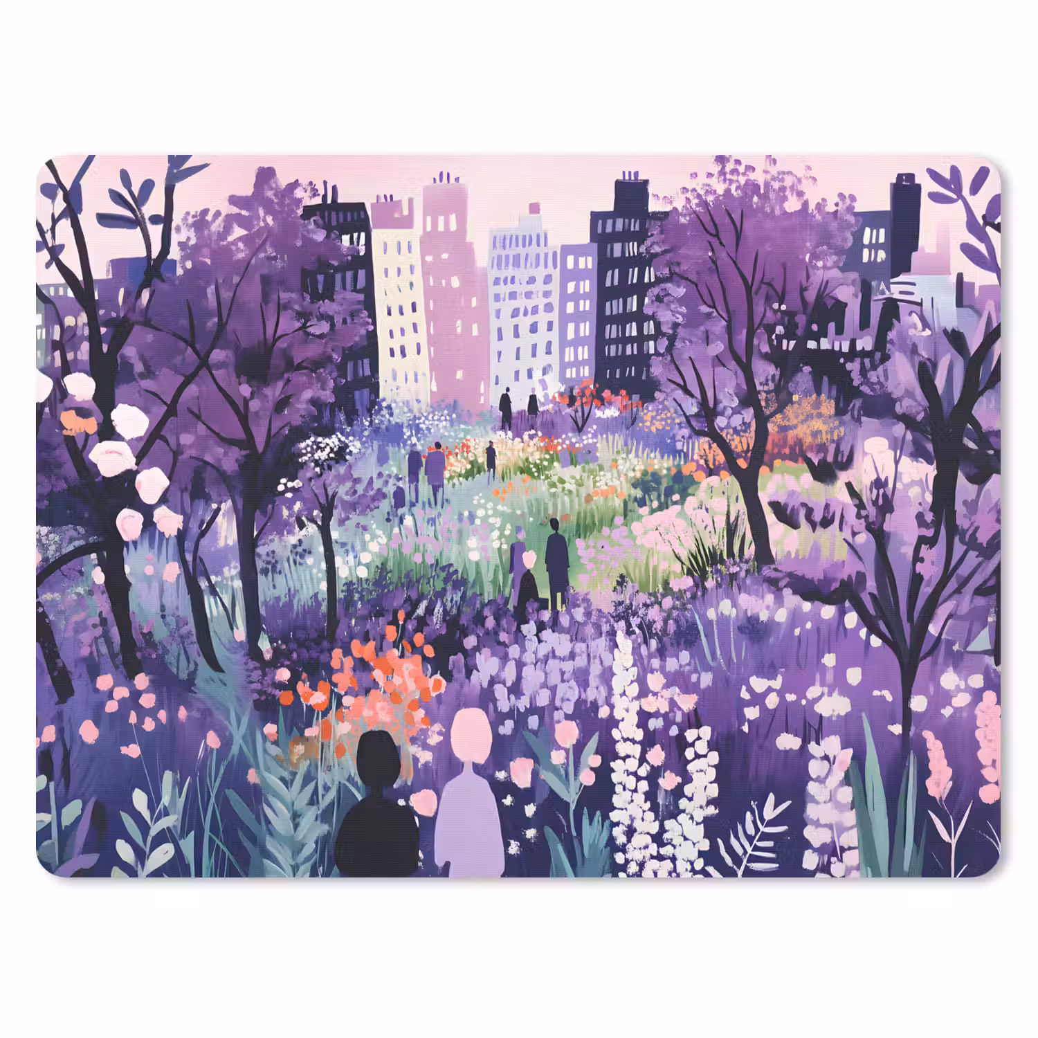 Park - Bomen - Bloemen - Gebouwen muismat rubber klein -3d