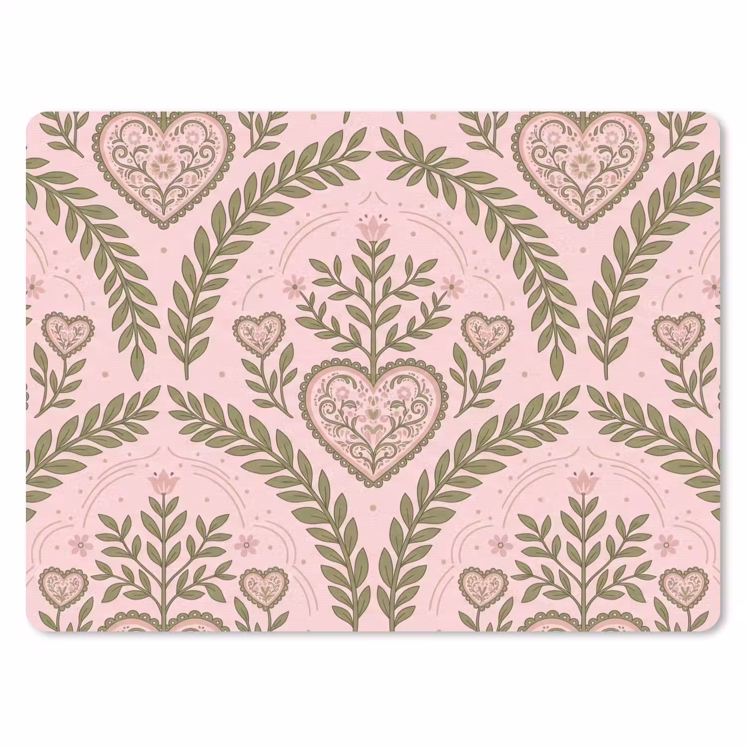 Patroon - Hart - Bloemen - Folkloristisch - Roze muismat rubber klein -3d