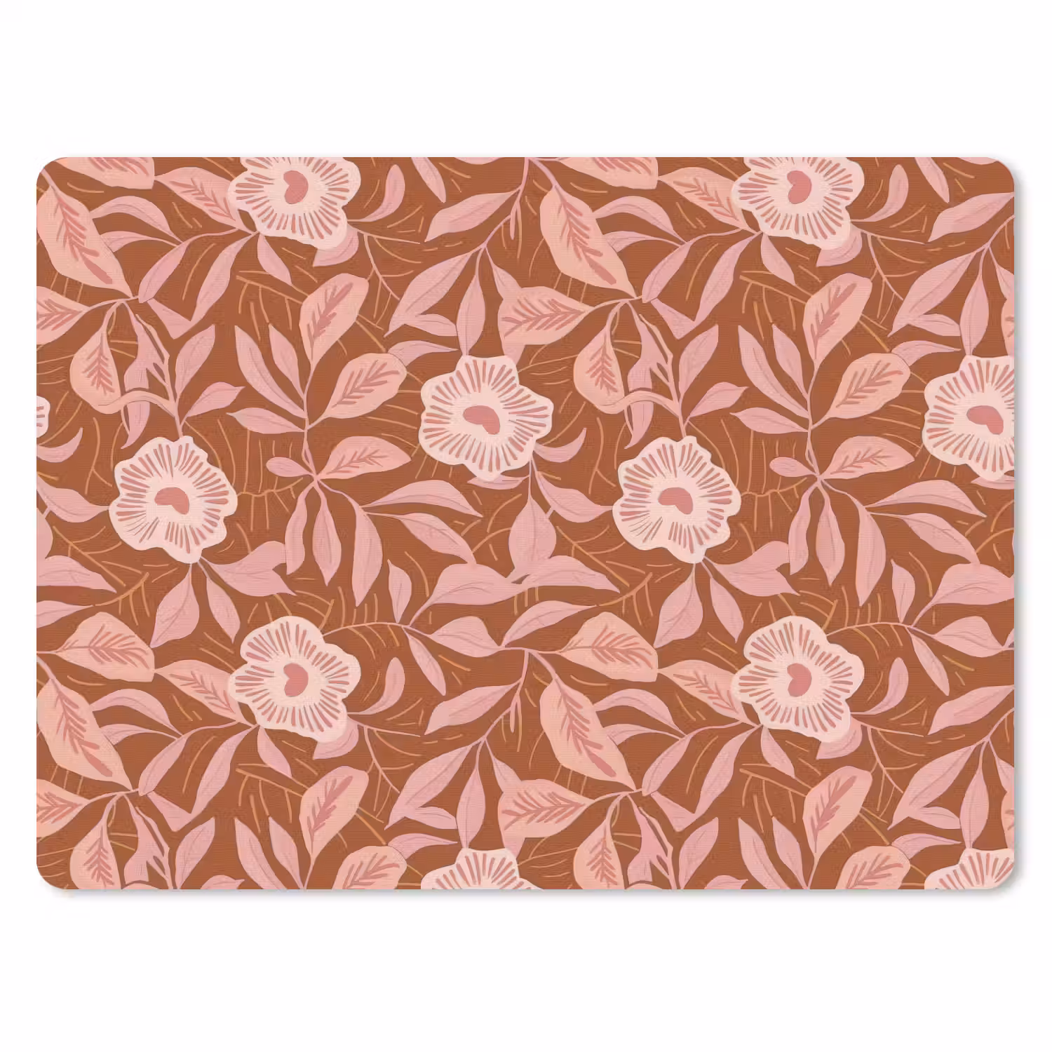 Patroon - Bladeren - Terracotta muismat rubber klein 262 -3d