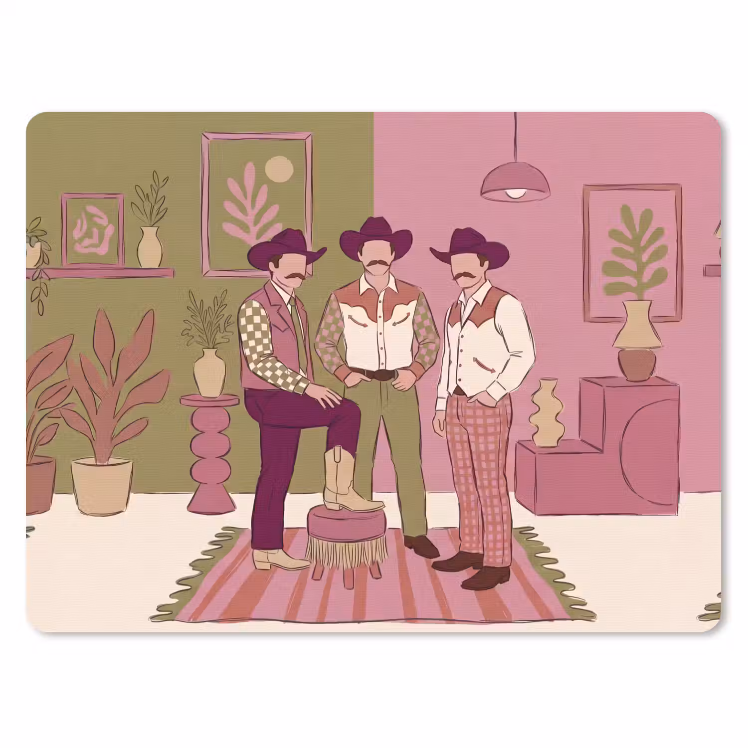 Mensen - Mannen - Hoeden - Retro - Interieur muismat rubber klein -3d