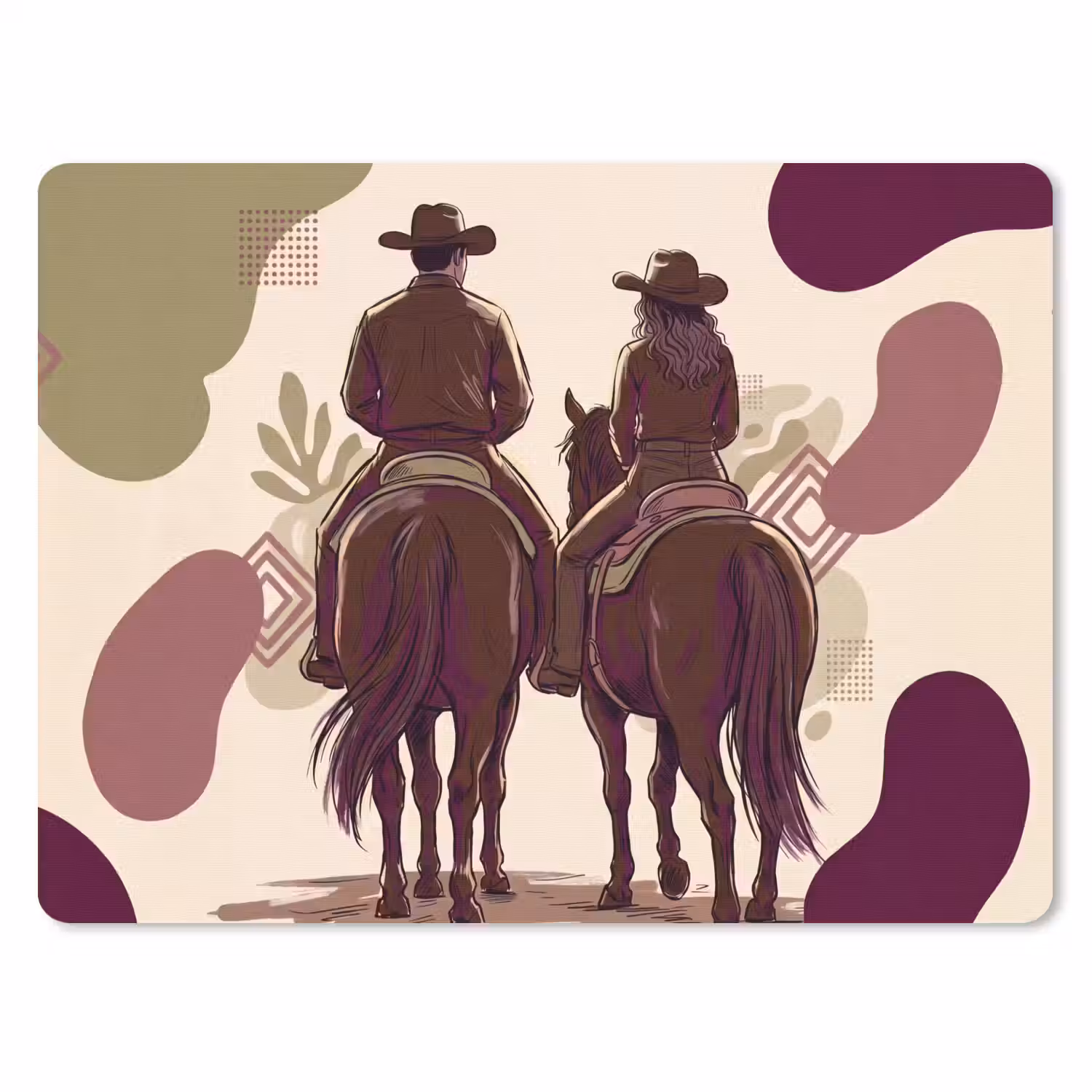 Mensen - Ruiters - Western - Illustratie - Bruin muismat rubber klein -3d