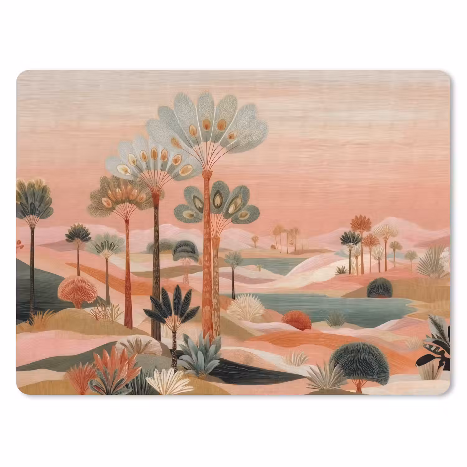 Roze landschap - Palmen - Water muismat rubber klein -3d