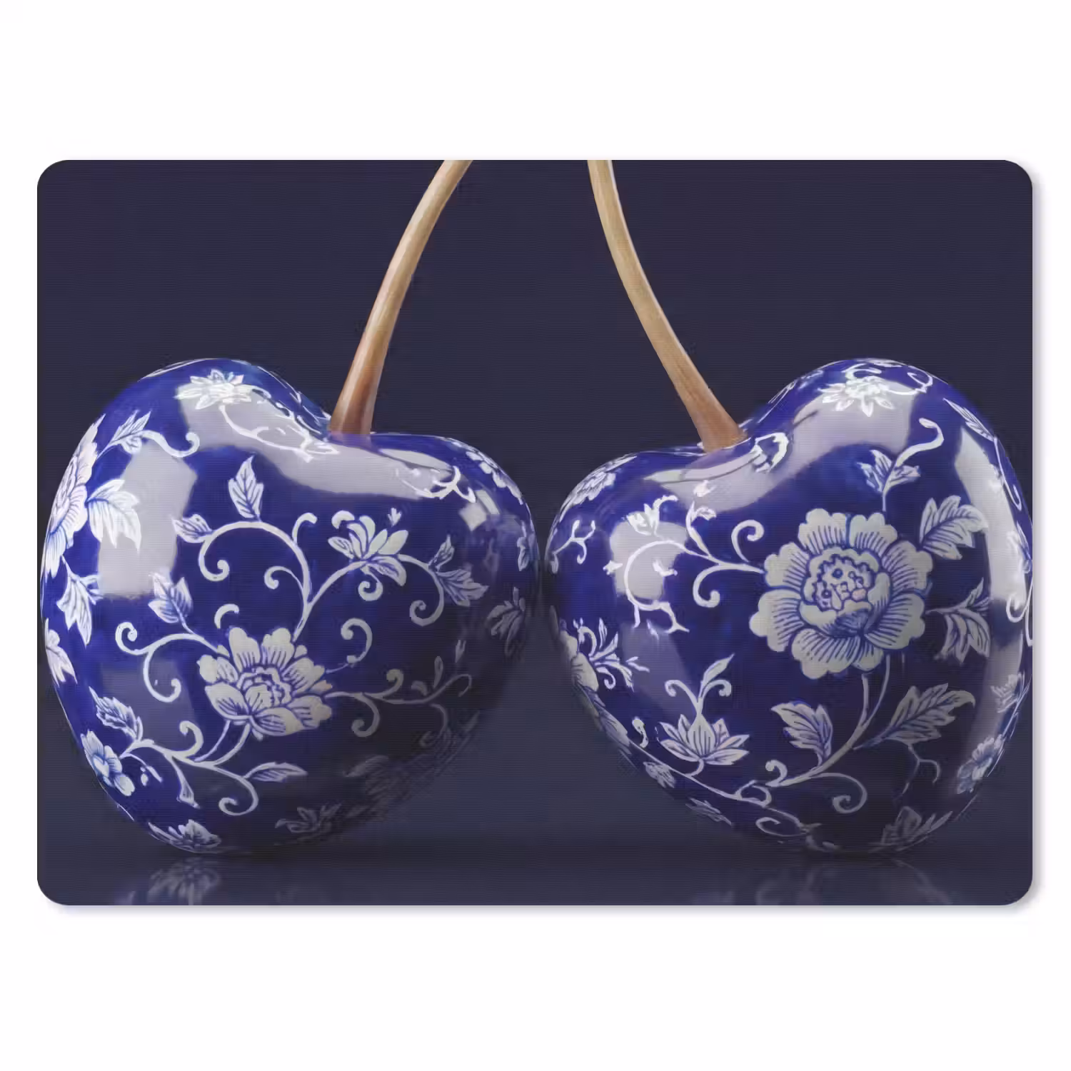 Porselein- Kersen - Delfts - Blauw muismat rubber klein -3d