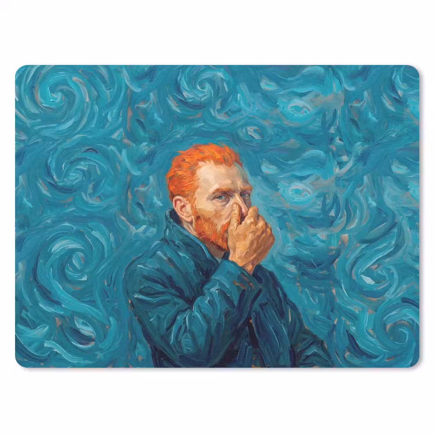 Portret - Klassiek - Blauw muismat rubber klein -3d