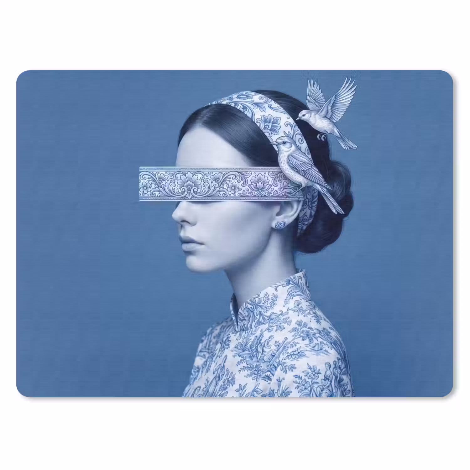 Portret - Klassiek - Wit - Blauw muismat rubber klein -3d