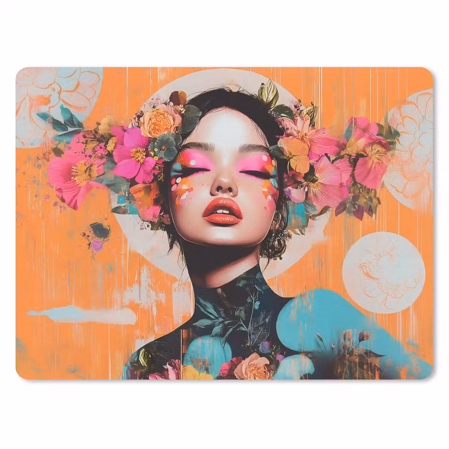 Portret - Vrouw - Abstract - Bloemen muismat rubber klein -3d