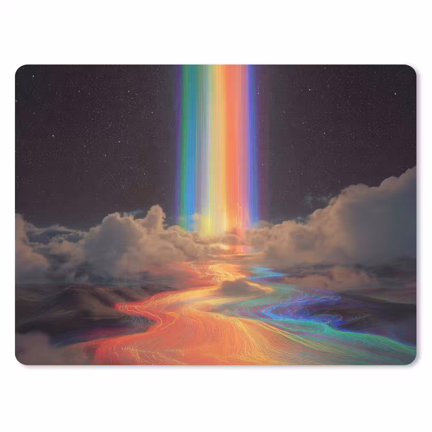 Regenboog - Verticaal - Sterrenhemel - Wolken muismat rubber klein -3d