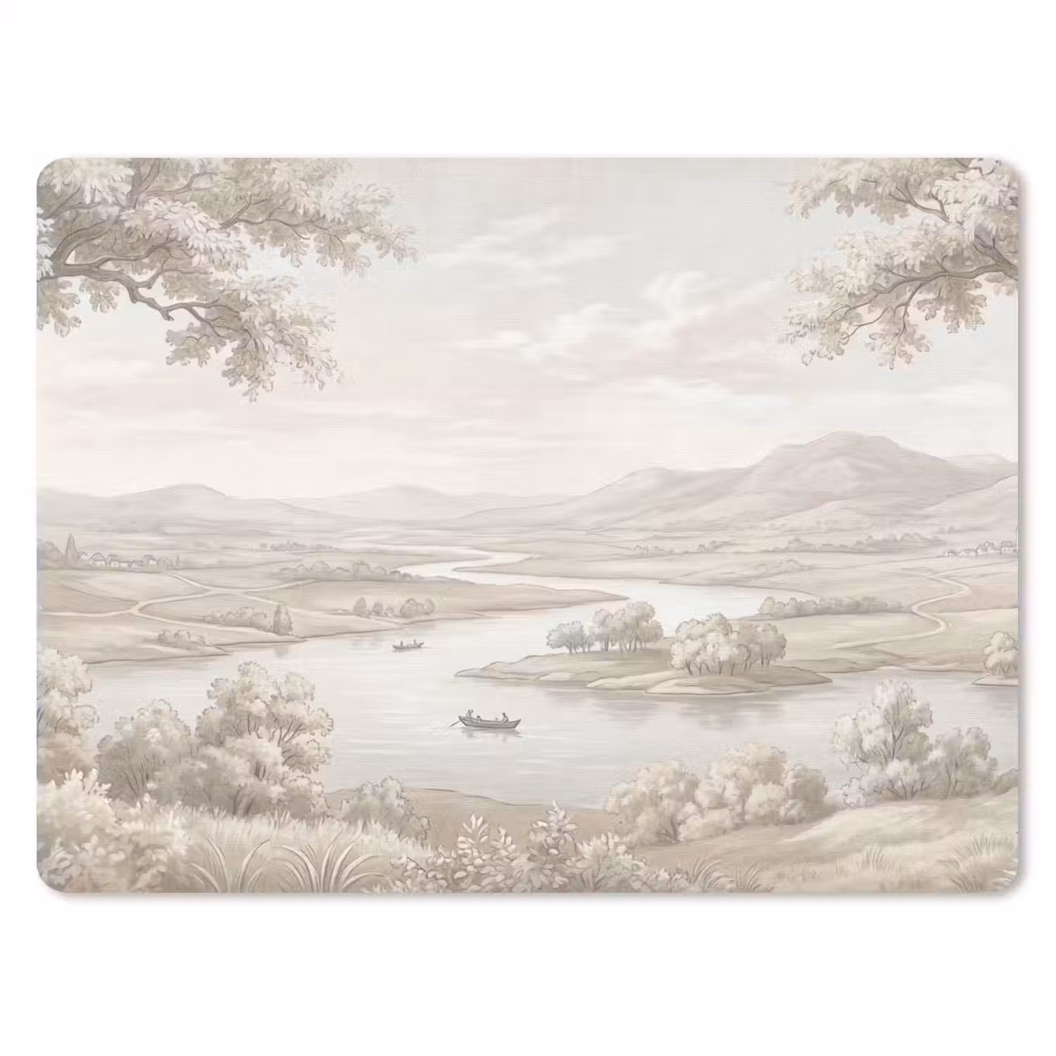 Rivierlandschap - Bergen - Natuur - Vintage - Beige muismat rubber klein -3d