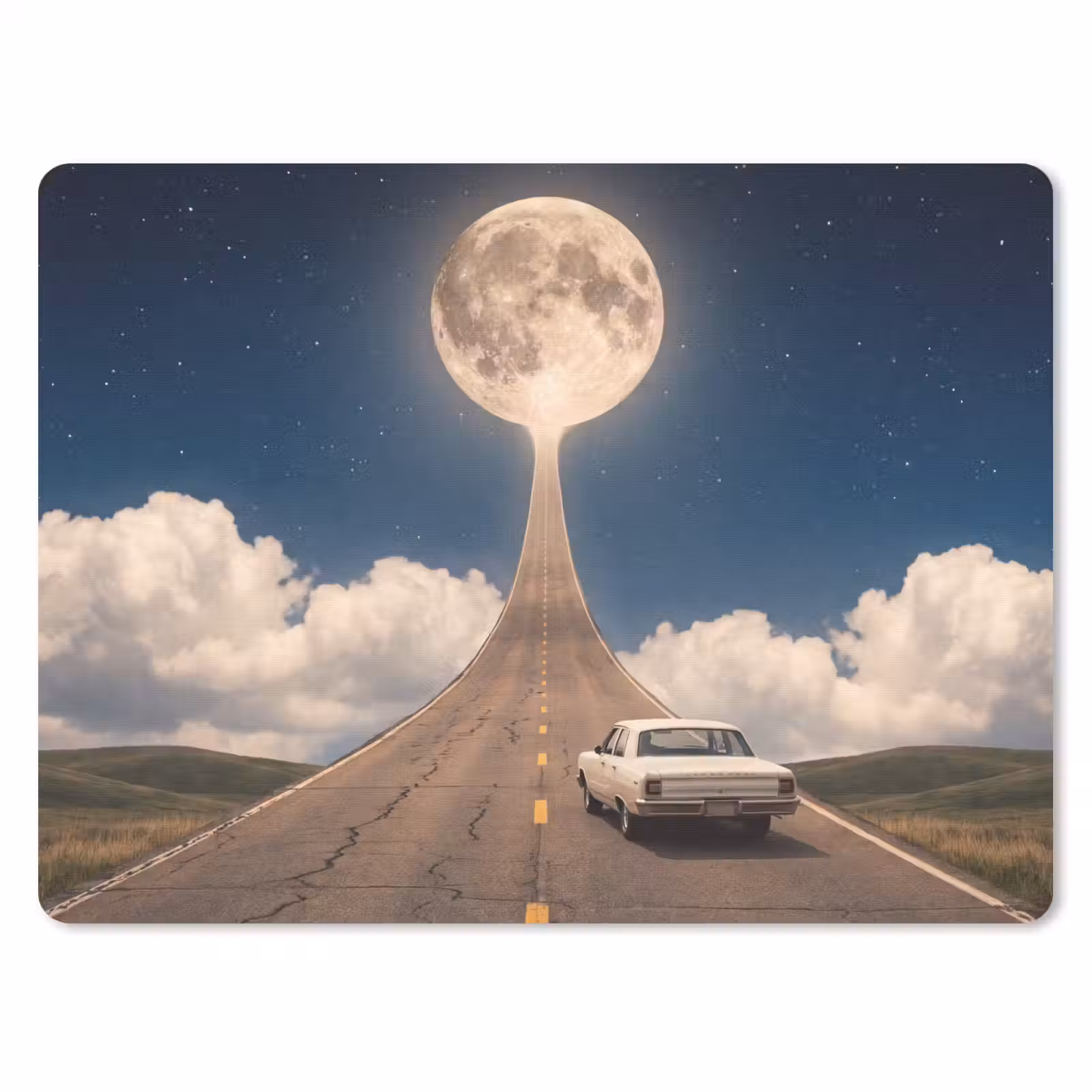 Mouse Pad - Road - Moon - Night - Weg - Maan - Nacht muismat rubber klein