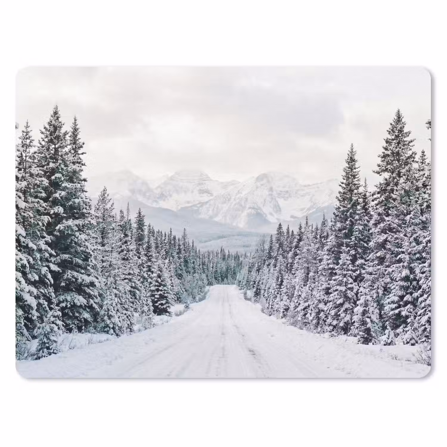Weg - Sneeuw - Naaldbos - Winter - Avontuurlijk muismat rubber klein -3d
