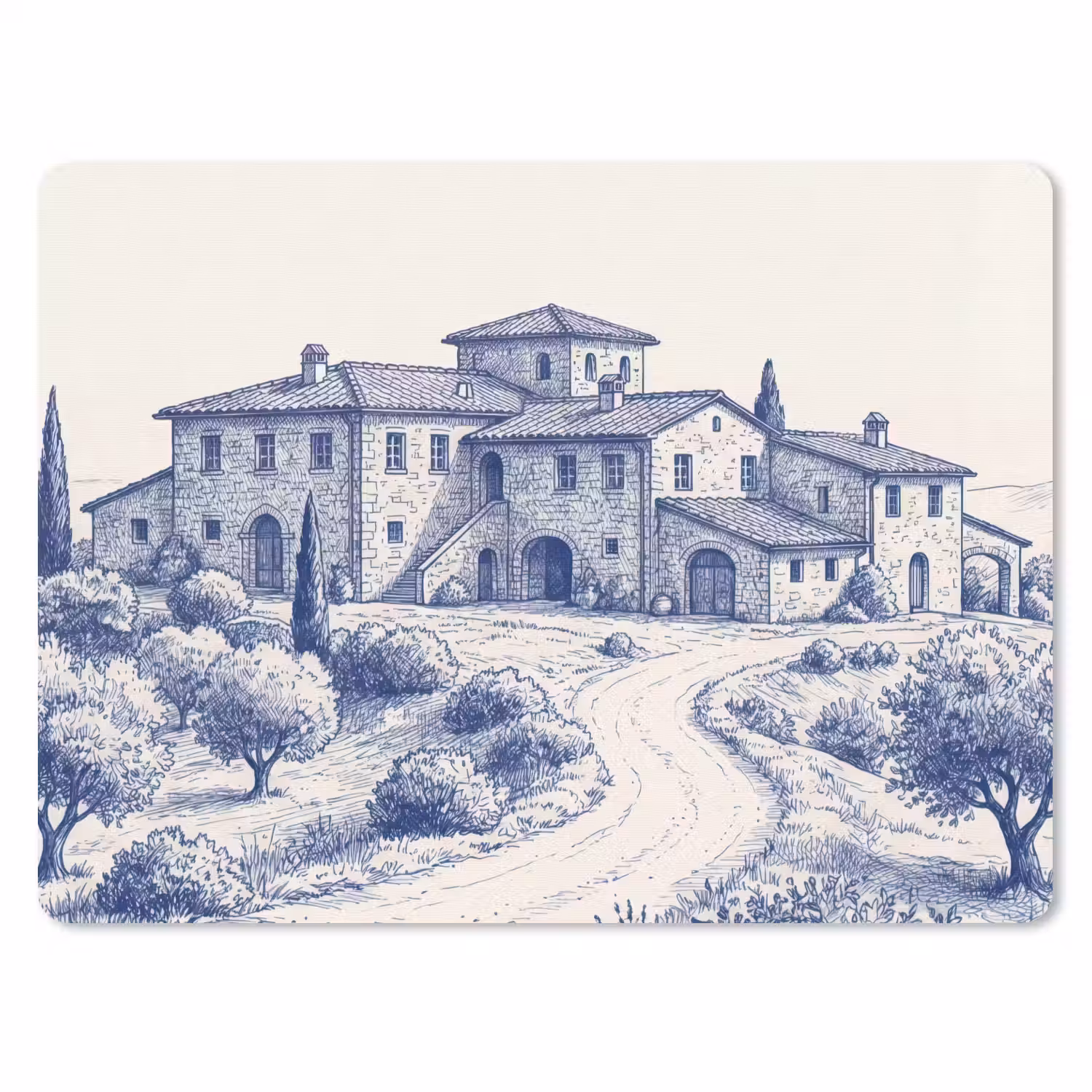 Rustiek - Landgoed - Blauw muismat rubber klein -3d