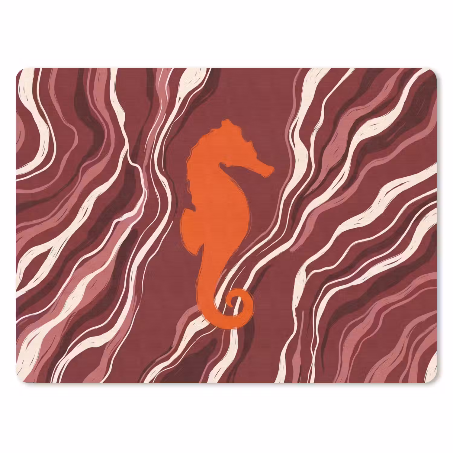 Zeepaardje - Golven - Zeeleven - Abstract - Oranje muismat rubber klein -3d