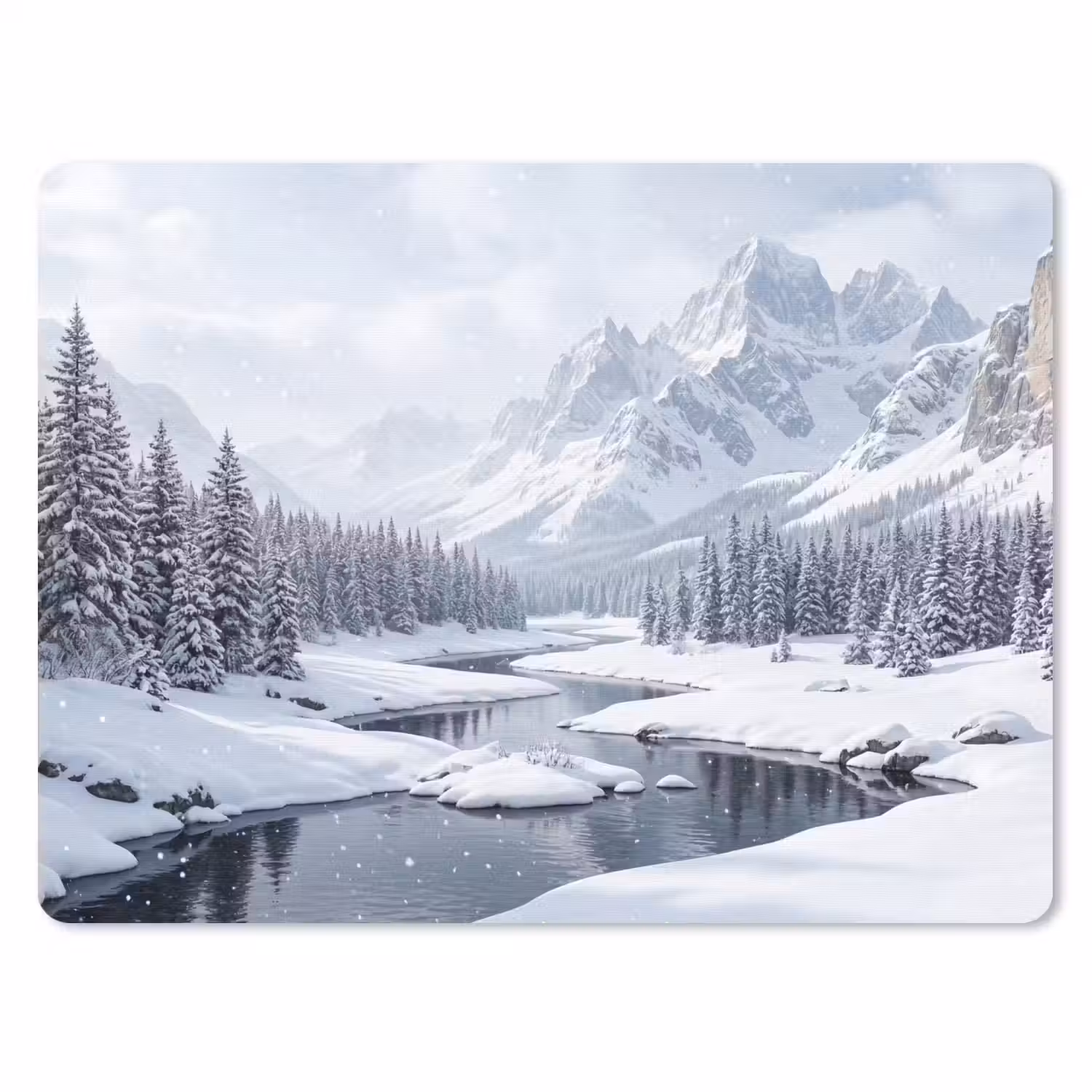 Sneeuwlandschap - Bergen - Rivier - Winter muismat rubber klein -3d