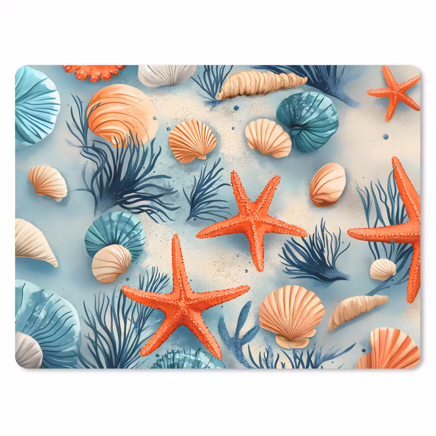 Zeesterren - Schelpen - Illustratie - Zand muismat rubber klein -3d