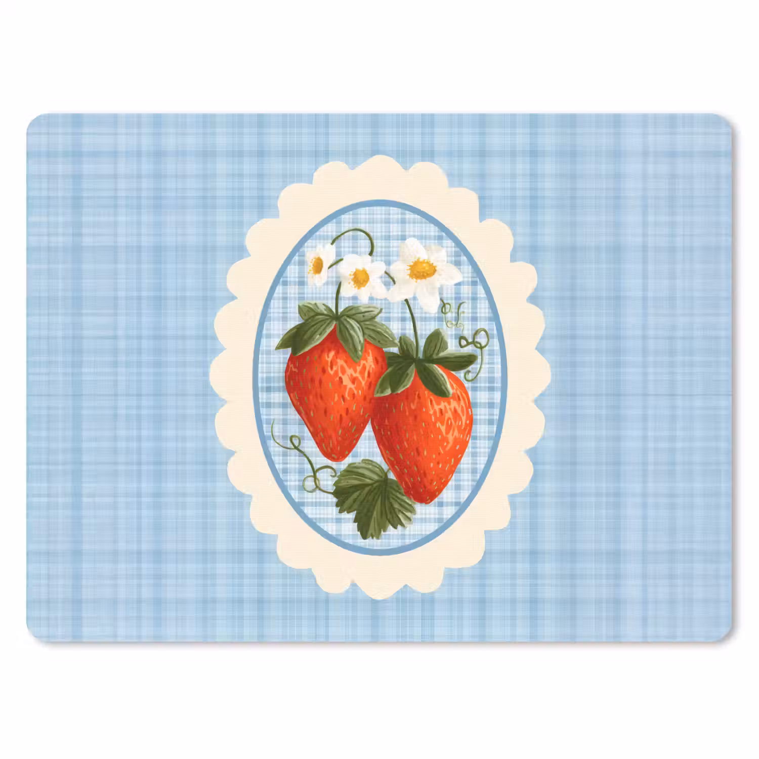 Aardbeien - Lijst - Rood - Geruit muismat rubber klein -3d