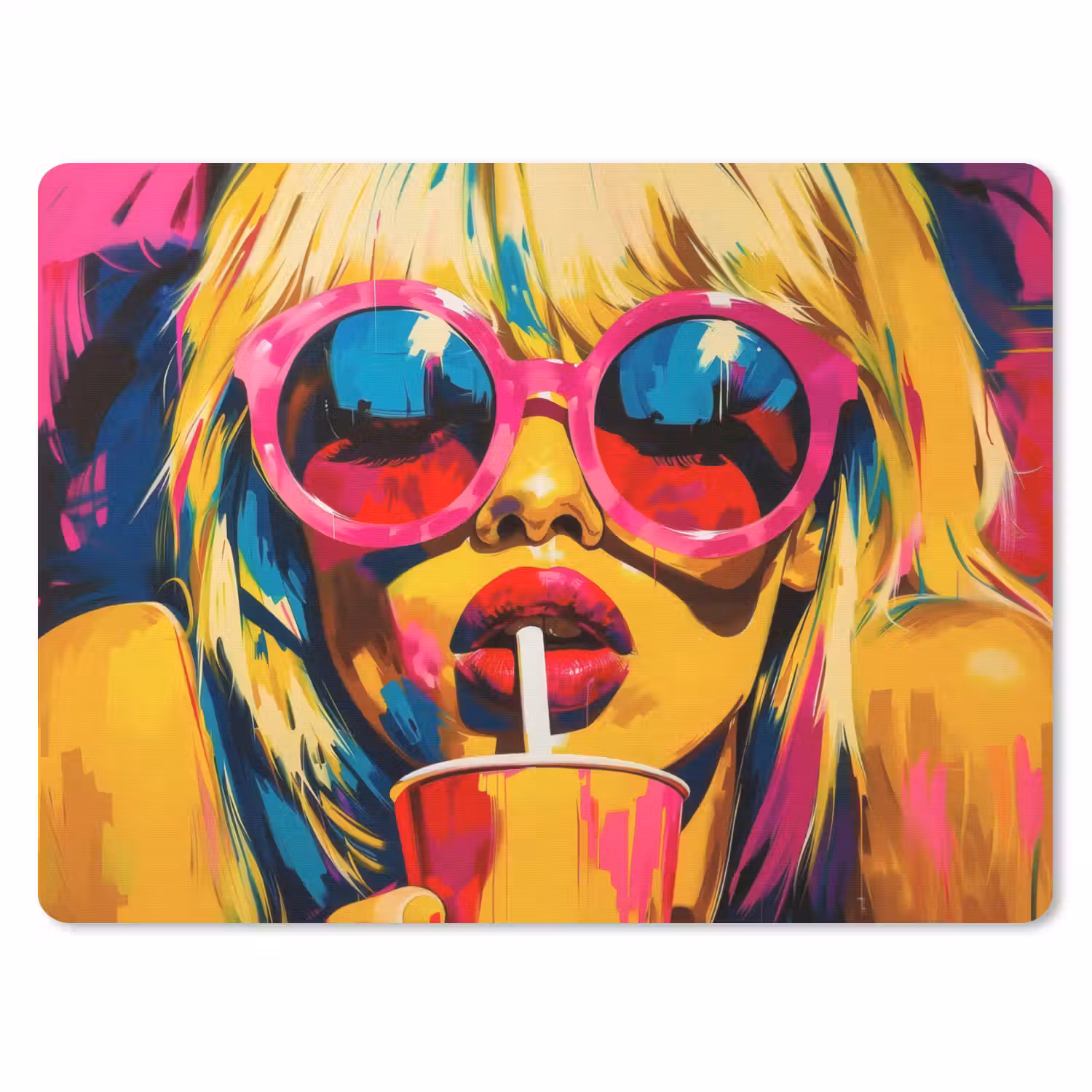 Zonnebril - Roze - Vrouw - Rietje muismat rubber klein -3d