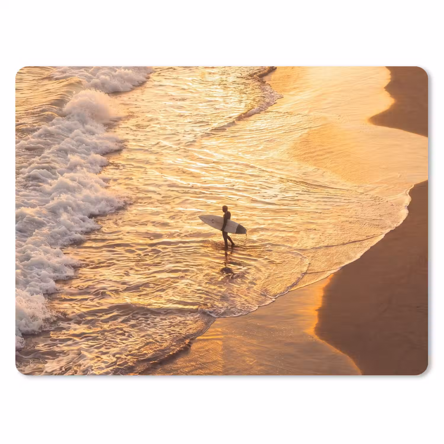 Surfer - Strand - Zonsondergang - Oceaan - Goud muismat rubber klein -3d