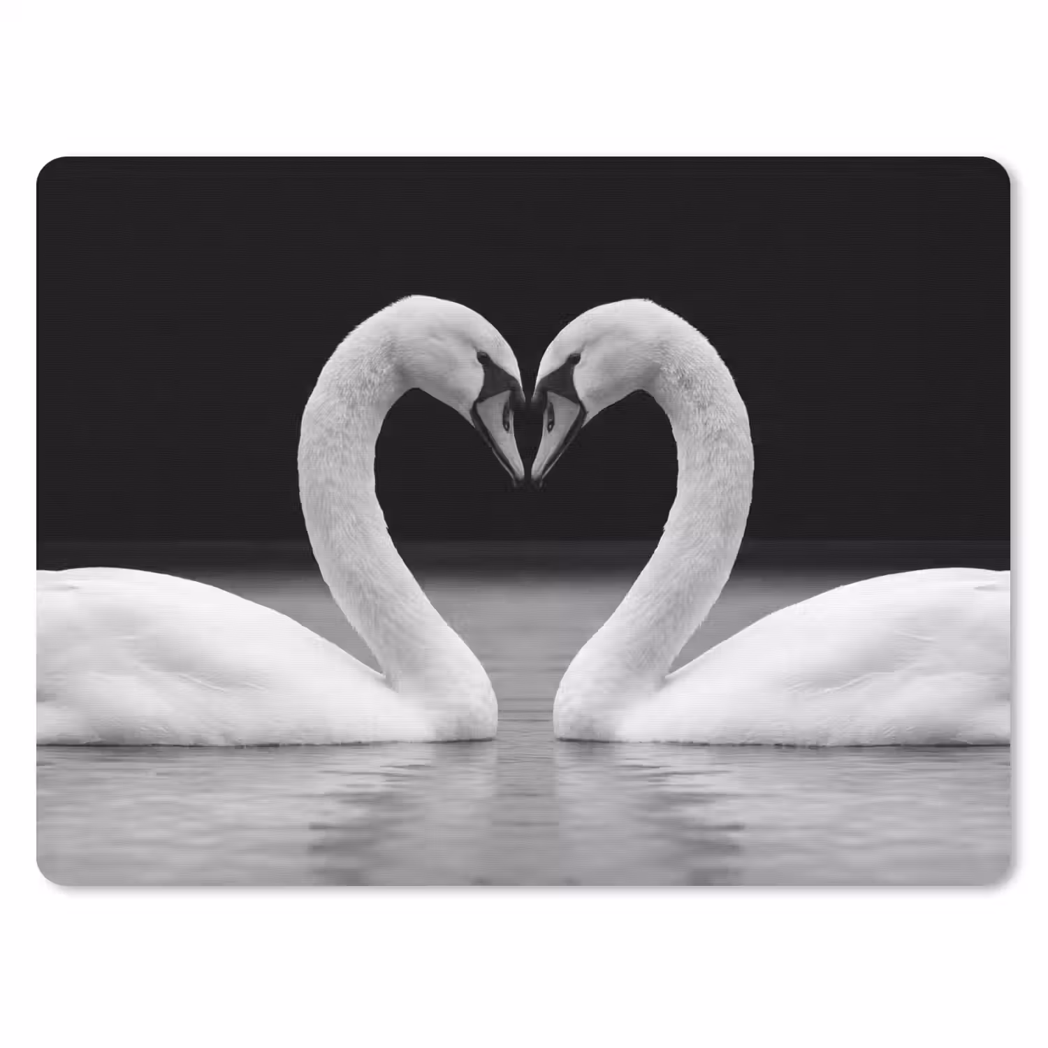 Zwanen - Hart - Zwart - Wit muismat rubber klein -3d