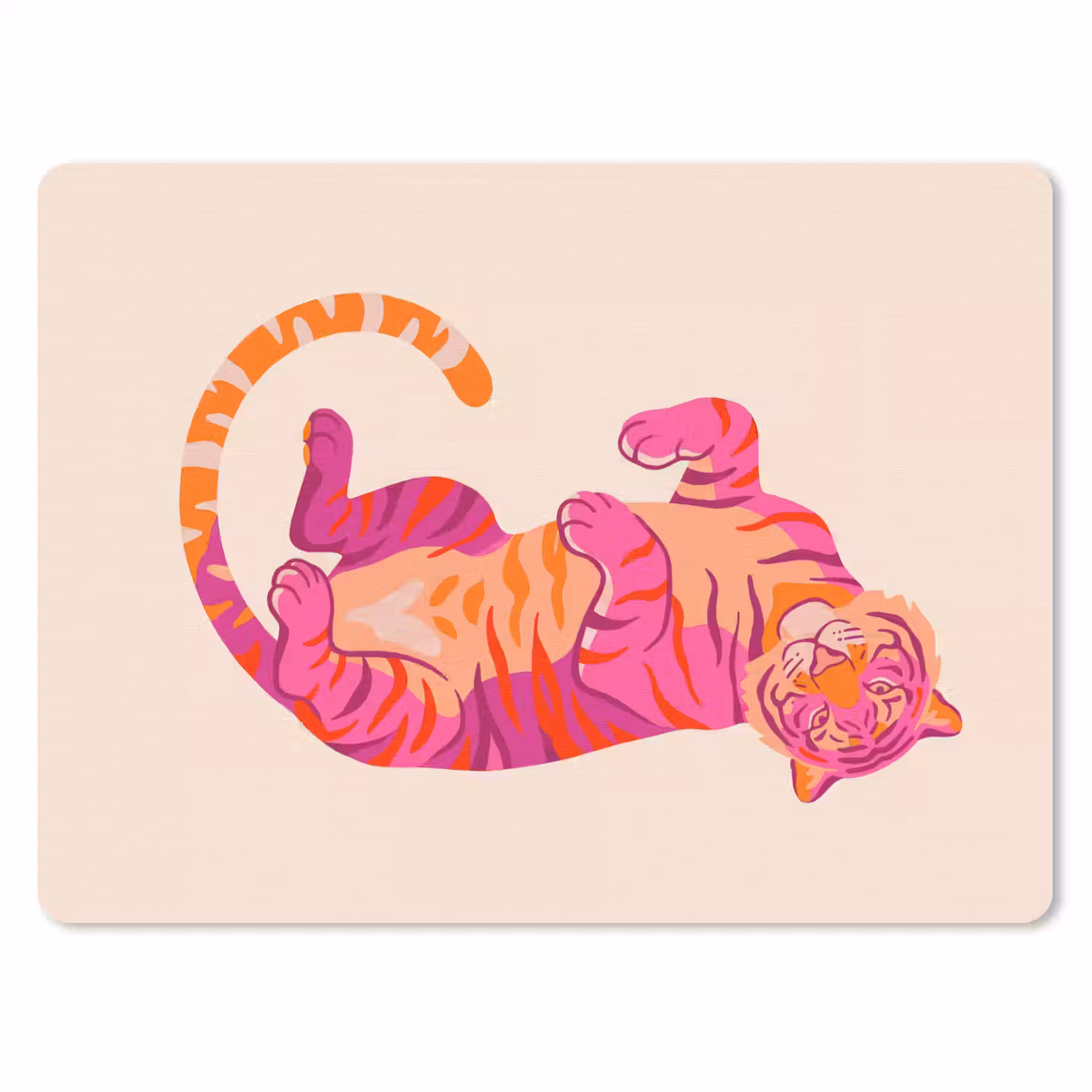 Tijger - Roze - Oranje muismat rubber klein -3d
