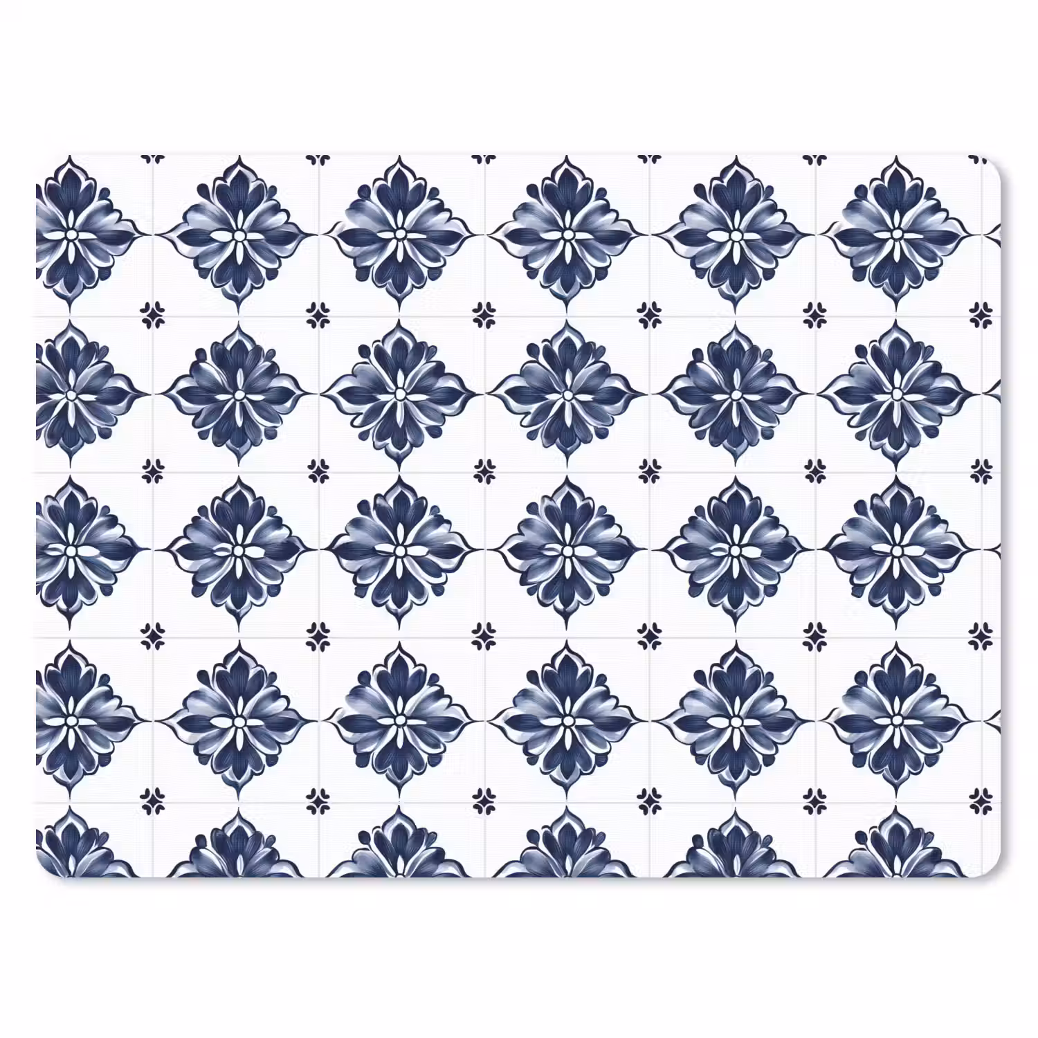Tegelmotief - Blauw - Wit - Bloem muismat rubber klein 262 -3d